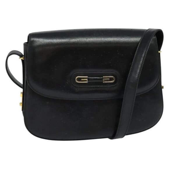GUCCI Shoulder Bag Leather Black Gold Auth ep9755 - Picture 1 of 16